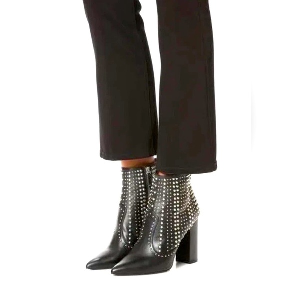 IRO Ankle Boots Black Leather Womens Sz 38 7.5 Pointed Toe Studded Booties Moto - Picture 1 of 16